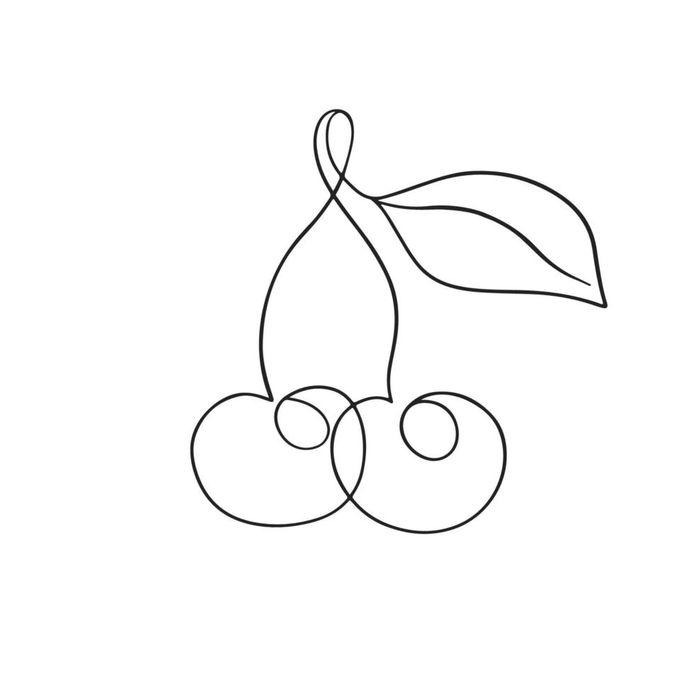 ett linje körsbär teckning, isolerat på vit vektor