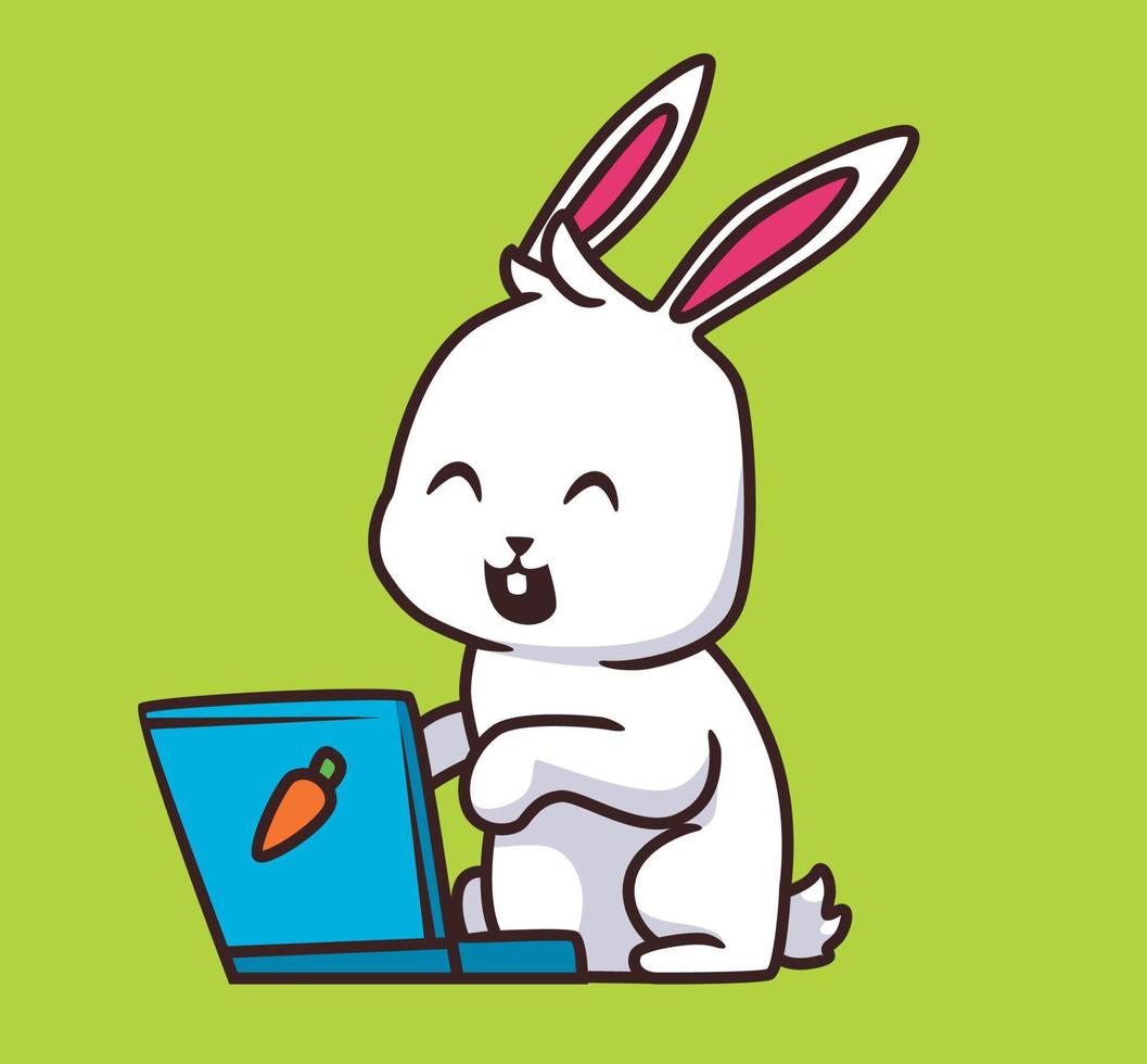 kaninchen mit laptopkarikaturillustration vektor