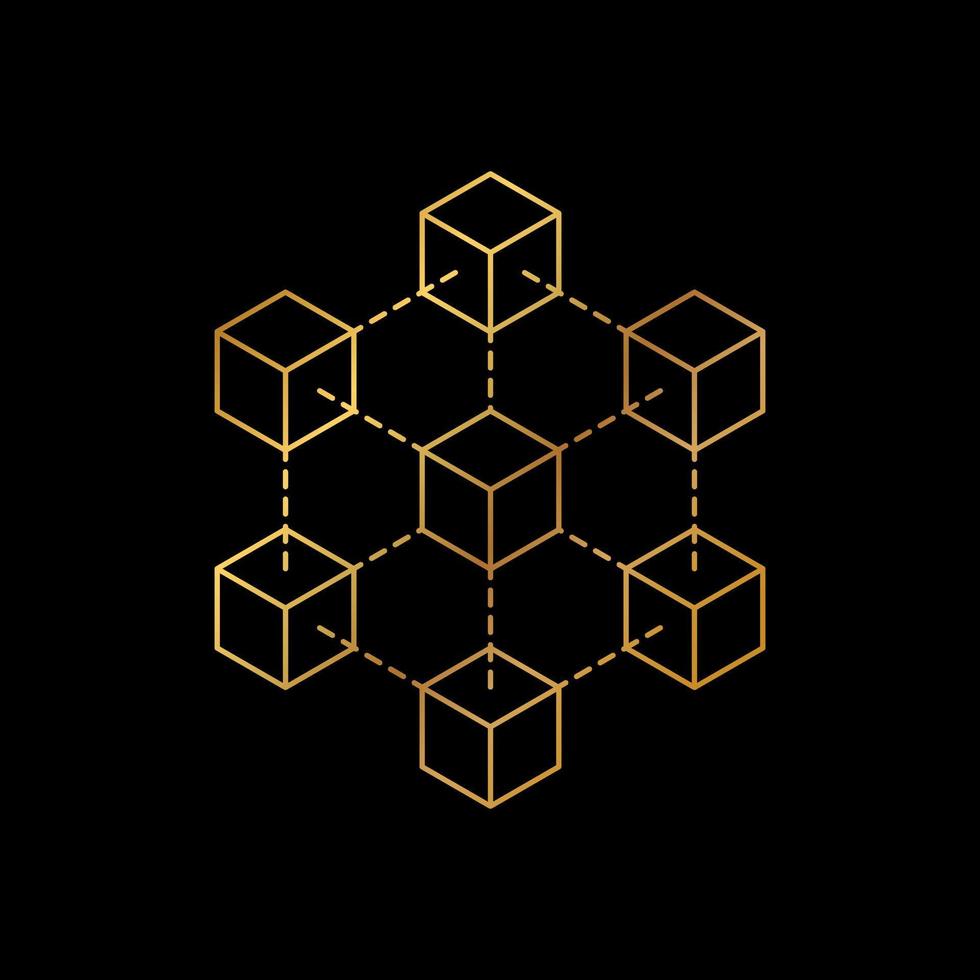 Blockchain-Symbol-Logo-Konzept auf dunklem Hintergrund. Kryptowährungsdatenzeichendesign-Vektorillustration vektor