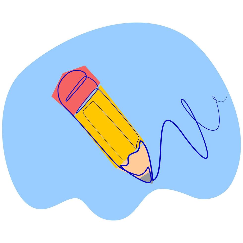 kontinuierliche einzeilige zeichnung einer linie, die mit einem bleistift erstellt wurde. einfache flache farbgestaltung der vektorillustration hand gezeichneten stil für bildungskonzept vektor