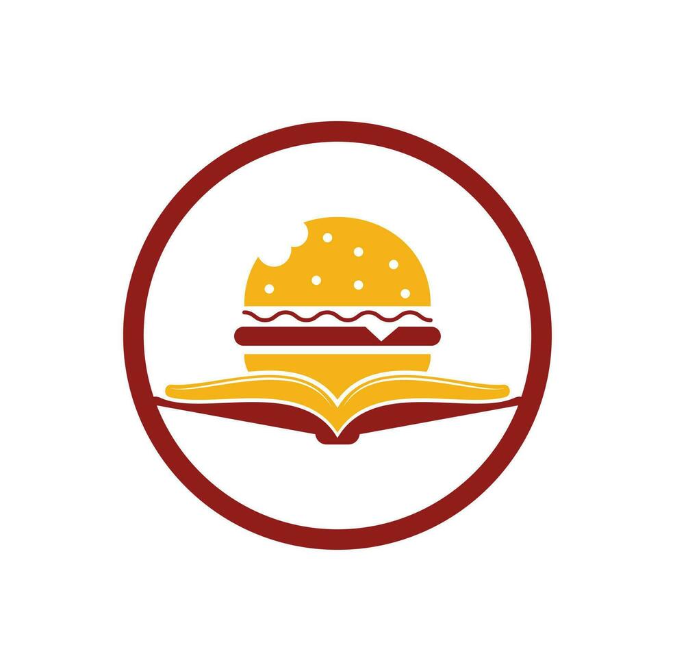 burger bok logotyp design vektor. böcker och burger Kafé logotyp isolerat vektor