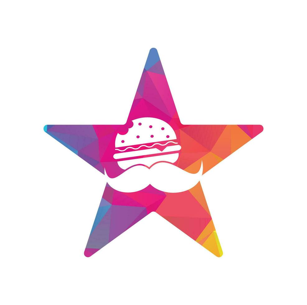 mustasch burger stjärna form begrepp logotyp ikon vektor. burger med mustasch ikon logotyp begrepp. vektor