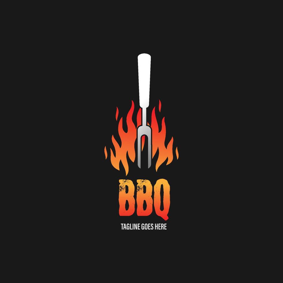 grilllogo mit bbq-logotyp und feuerkonzept in kombination mit spachtel vektor