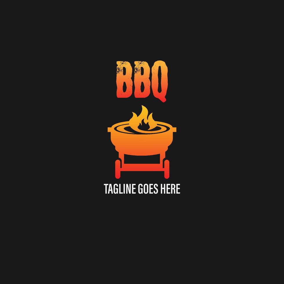 grilllogo mit bbq-logotyp und feuerkonzept in kombination mit spachtel vektor