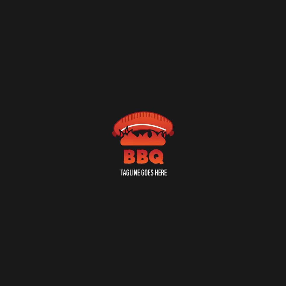 grilllogo mit bbq-logotyp und feuerkonzept in kombination mit spachtel vektor