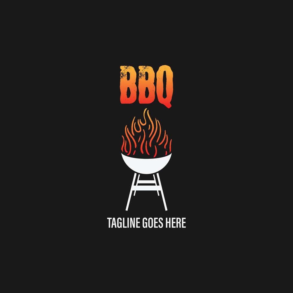 grilllogo mit bbq-logotyp und feuerkonzept in kombination mit spachtel vektor