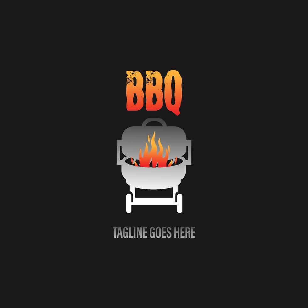 grilllogo mit bbq-logotyp und feuerkonzept in kombination mit spachtel vektor