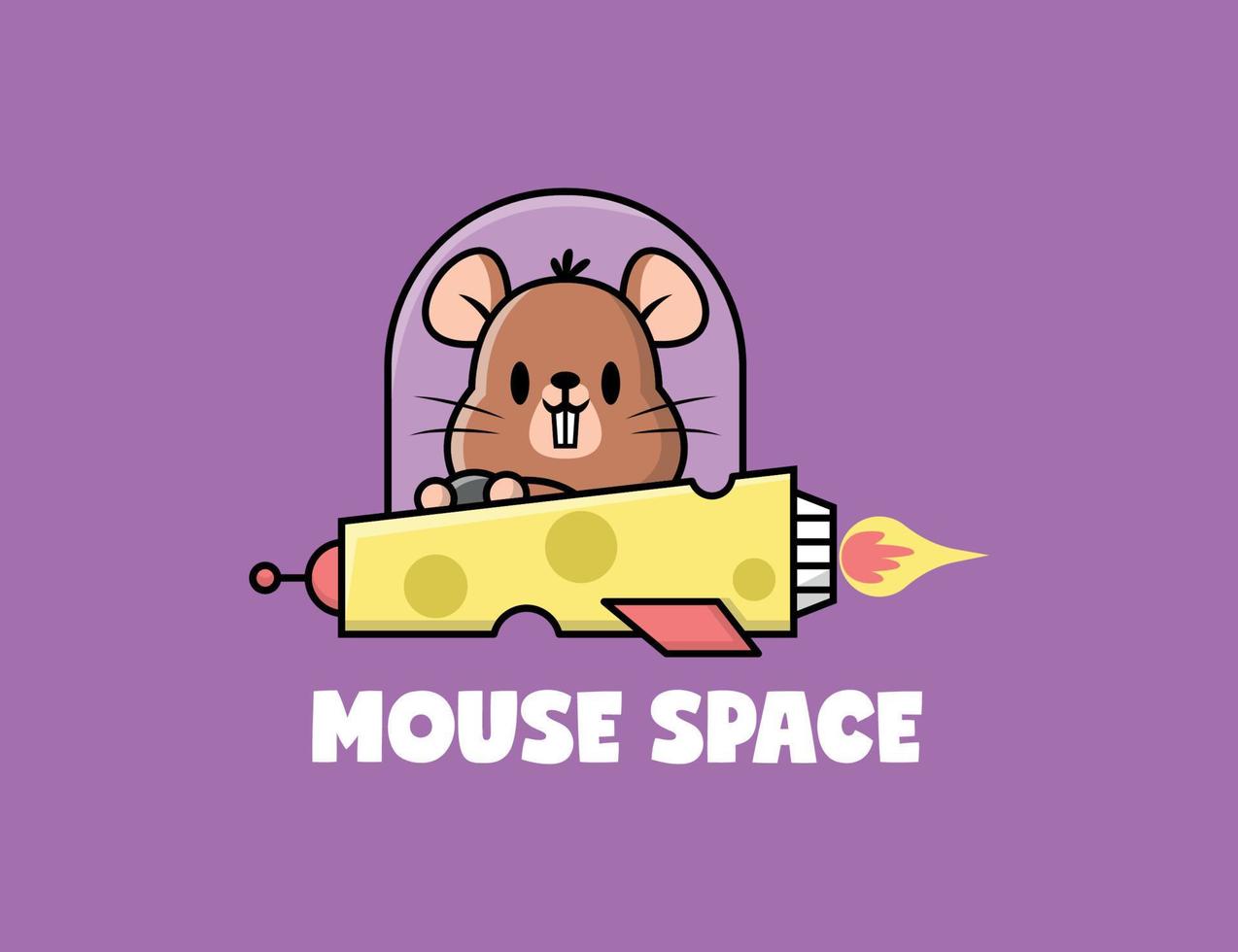 en söt mus är körning en ost rymdskepp. premie tecknad serie vektor. vektor