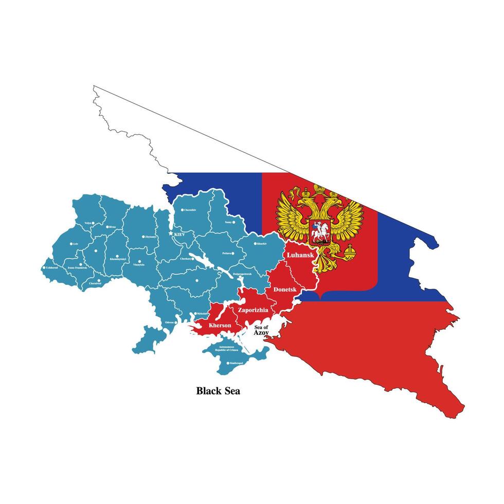 russland annektiert vier regionen der ukraine, nämlich donetsk, luhansk, cherson und zaporizhzhia, russische neue karte aus der ukraine-vektorillustration, präsident wladimir putin unterzeichnete beitrittsverträge vektor