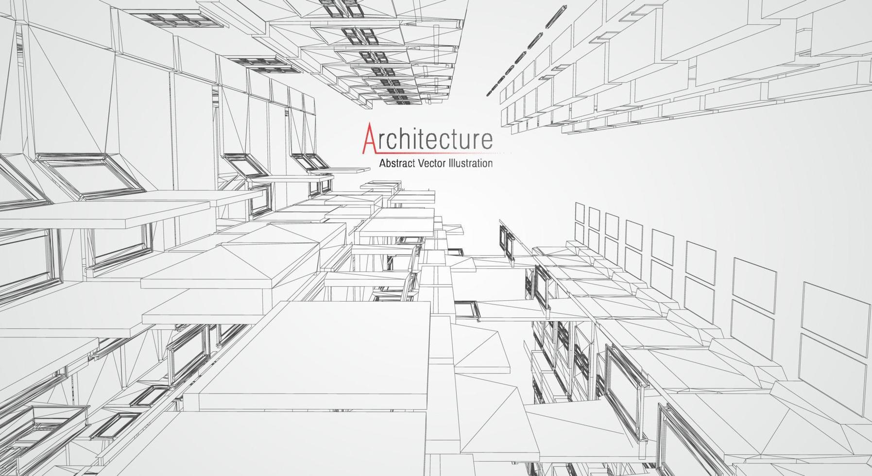 Drahtmodell der modernen Architektur. konzept des städtischen drahtmodells. Wireframe-Gebäude Illustration der Architektur-CAD-Zeichnung. vektor