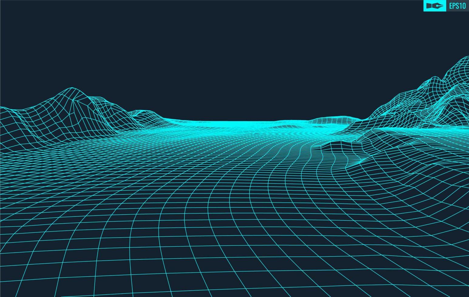 3d trådmodell terräng bred vinkel eps10 vektor