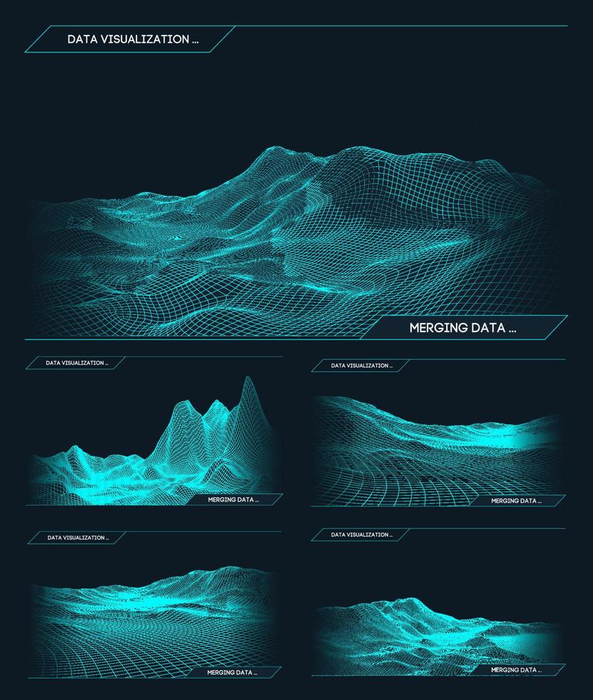 abstrakter Vektor-Drahtmodell-Landschaftshintergrund. Cyberspace-Gitter. 3D-Technologie Wireframe-Vektorillustration. digitale Wireframe-Landschaft für Präsentationen . vektor