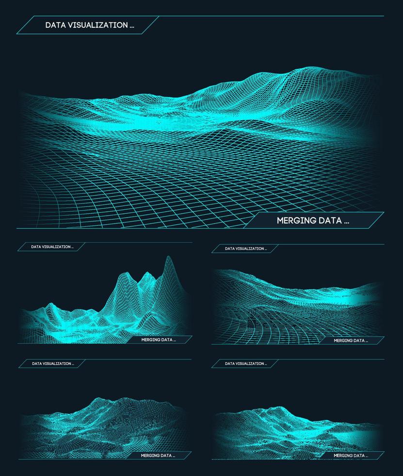 abstrakter Vektor-Drahtmodell-Landschaftshintergrund. Cyberspace-Gitter. 3D-Technologie Wireframe-Vektorillustration. digitale Wireframe-Landschaft für Präsentationen . vektor