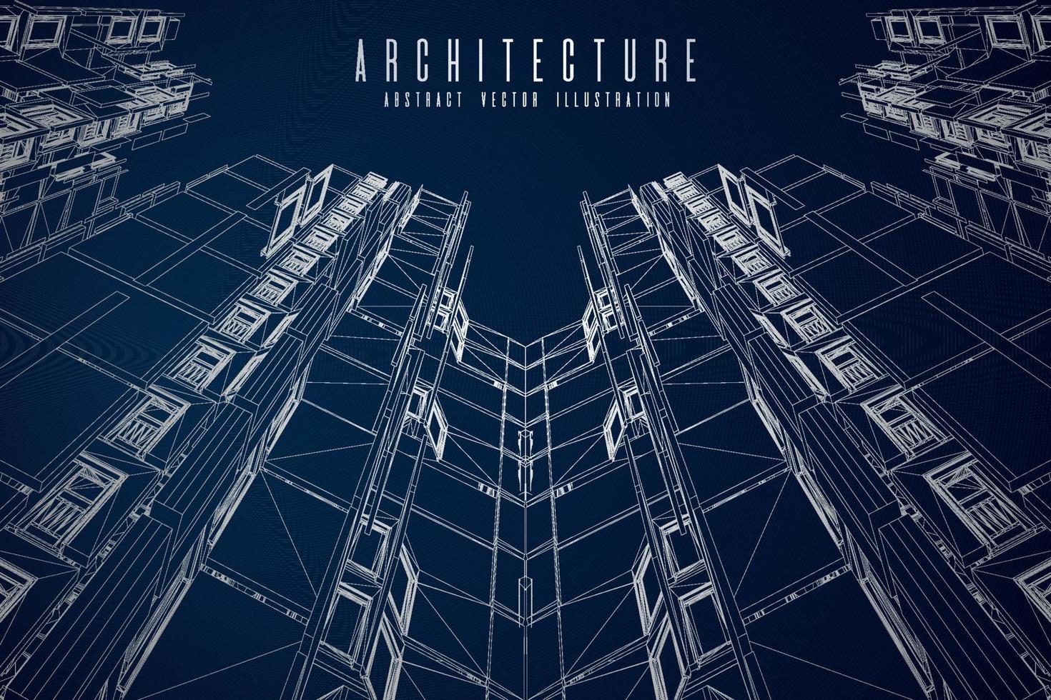 Drahtmodell der modernen Architektur. konzept des städtischen drahtmodells. Wireframe-Gebäude Illustration der Architektur-CAD-Zeichnung. vektor