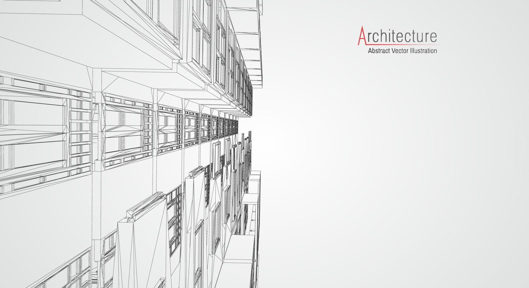 Drahtmodell der modernen Architektur. konzept des städtischen drahtmodells. Wireframe-Gebäude Illustration der Architektur-CAD-Zeichnung. vektor