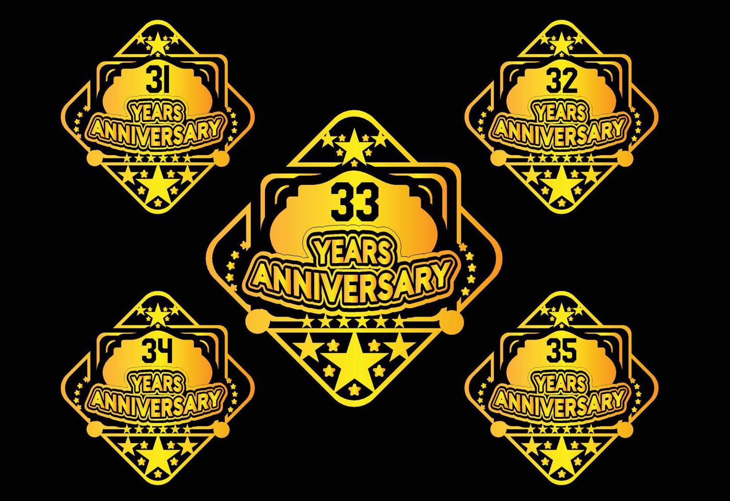31 till 35 år årsdag logotyp och klistermärke design vektor