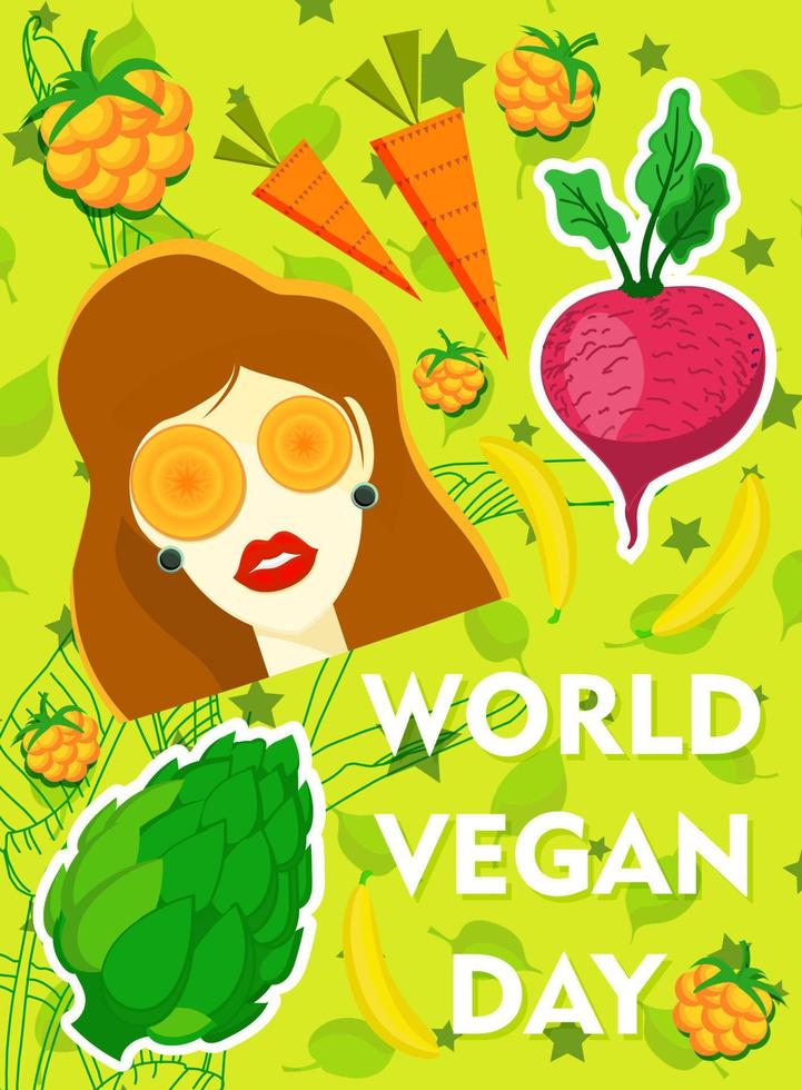 vara grön. Häftigt affisch för veganer. värld vegan dag. affisch i collage stil. vektor