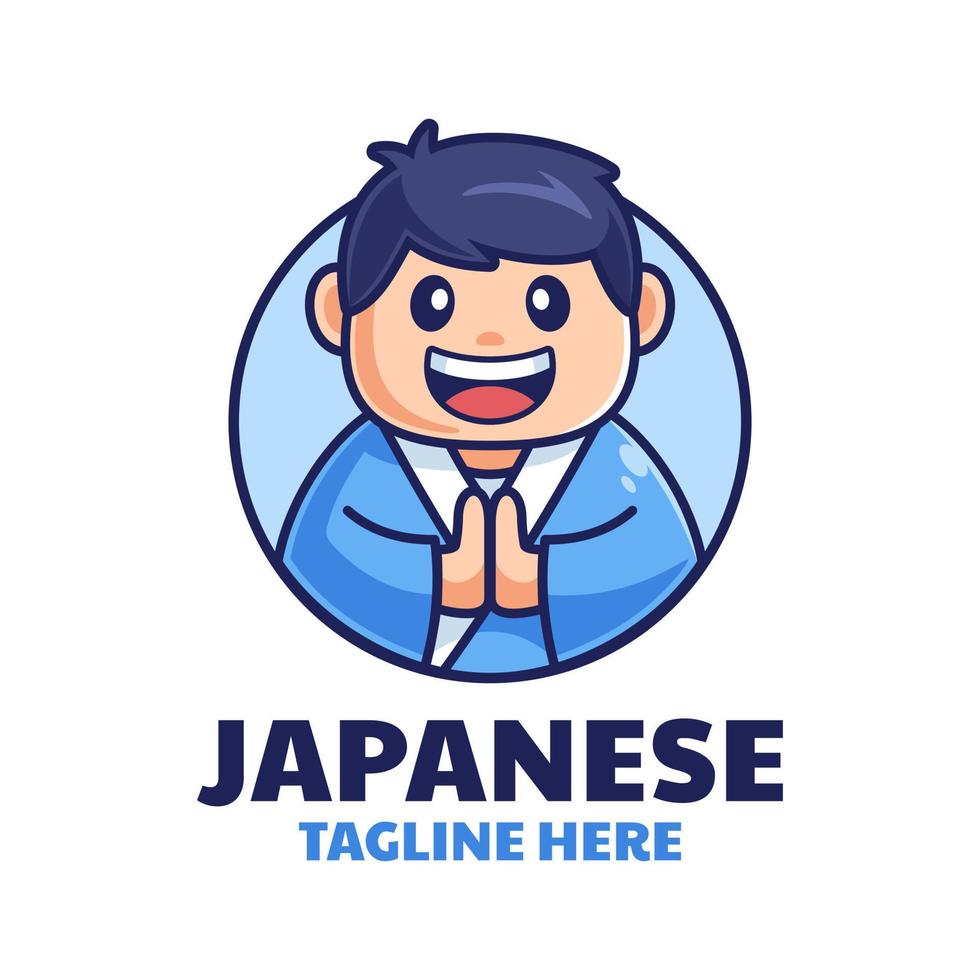 japansk pojke leende logotyp design vektor