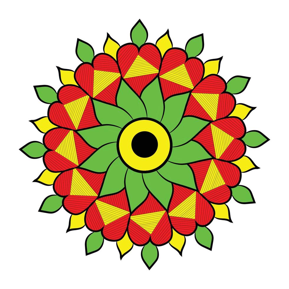 Vektor handgezeichnete Doodle Mandala. ethnisches Mandala mit bunter Stammesverzierung. isoliert. helle Farben.