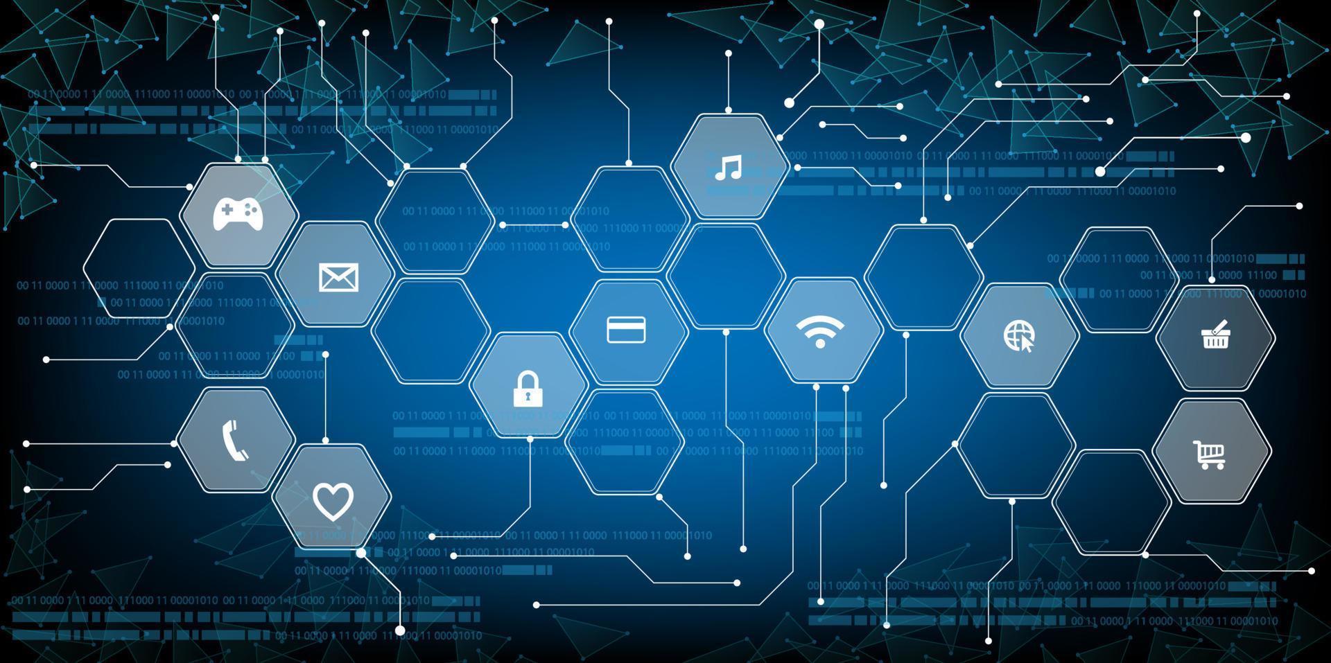 Hexagon-Sicherheitselektronik für Sicherheit mit Hologramm-Vektorkonzept für zukünftigen Technologieelementhintergrund-Geschäftsbildschirm vektor