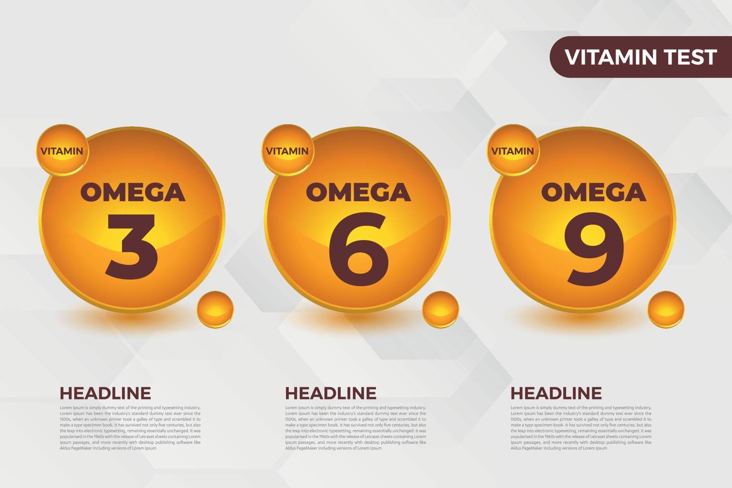 Omega3, Omega6, Omega9 Vitamin Symbol Vektor Illustration Ölfisch Omega