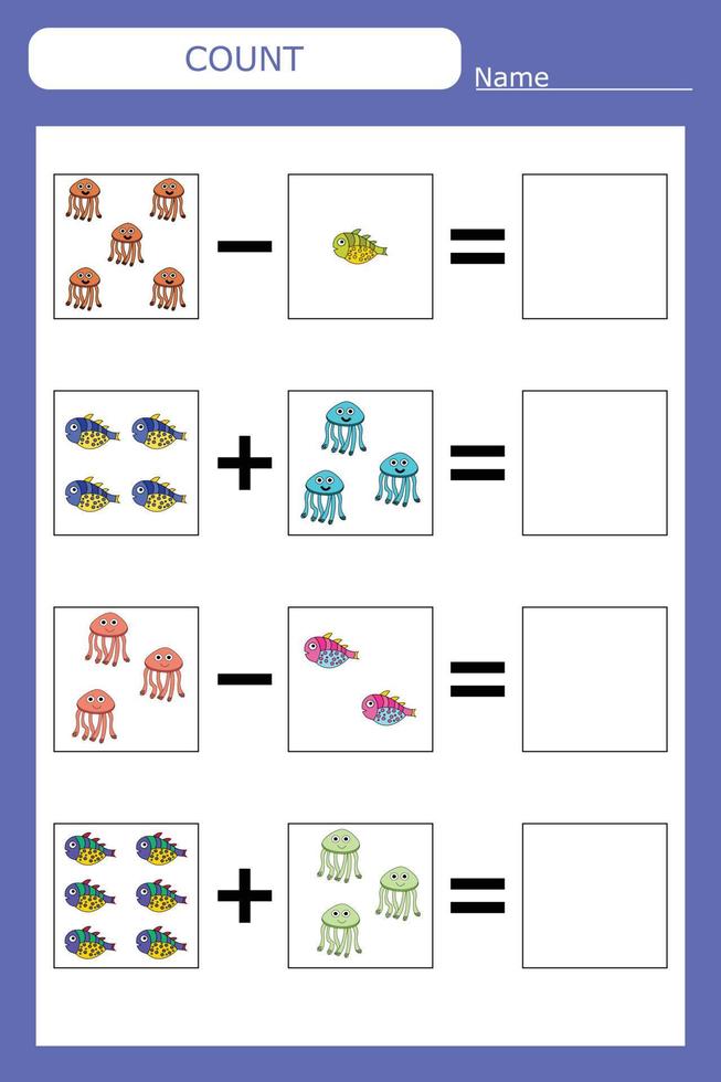 pedagogiskt spel för barn, barn. . spel att lära sig matematik, räkna spel. vektor illustration för utskrift, sida