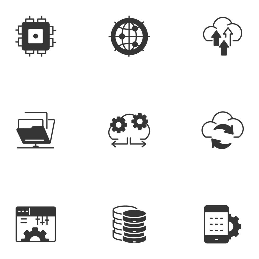 Symbole für Netzwerktechnologie festgelegt. Netzwerktechnologie-Paket-Symbolvektorelemente für Infografik-Web vektor