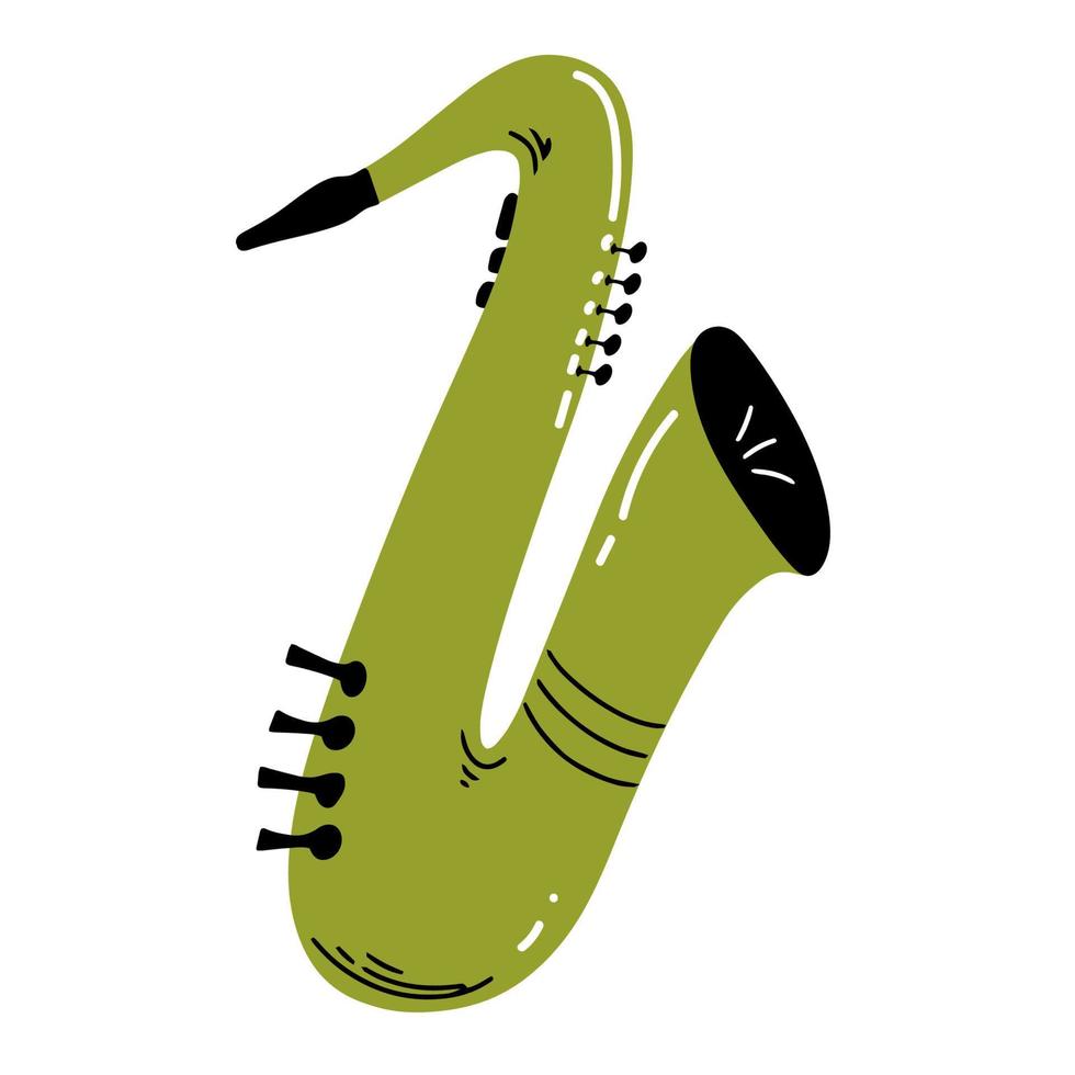 flache vektorillustration des saxophons. Musikinstrument für Jazz. Saxophonist-Ausrüstung isoliert auf weißem Hintergrund. klassische musik, jazz-konzertaufführung. farbiges Design vektor