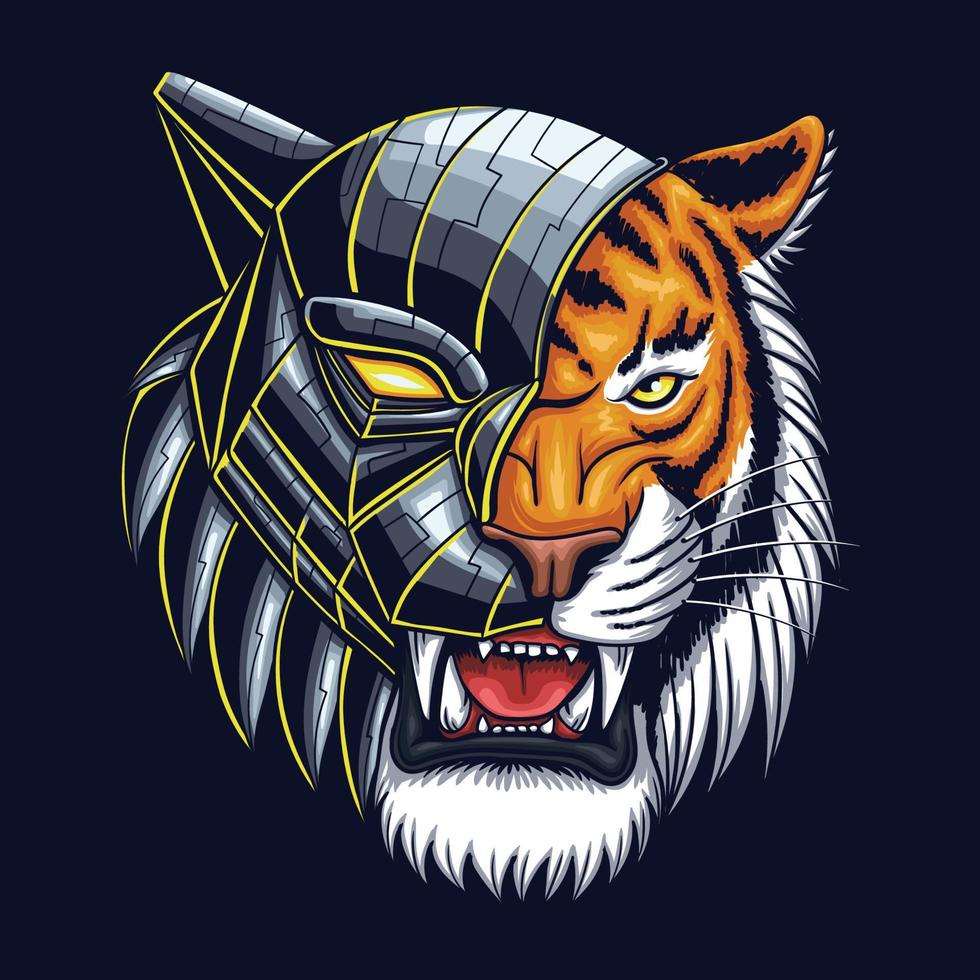 cyborg tiger huvud vektor illustration
