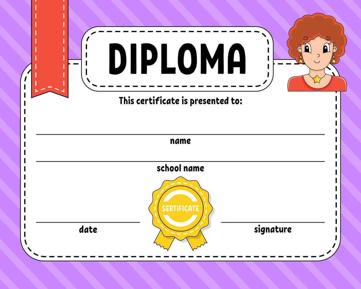 diplom certifikat mall. för skola och förskola. för barn och barn. vektor illustration.