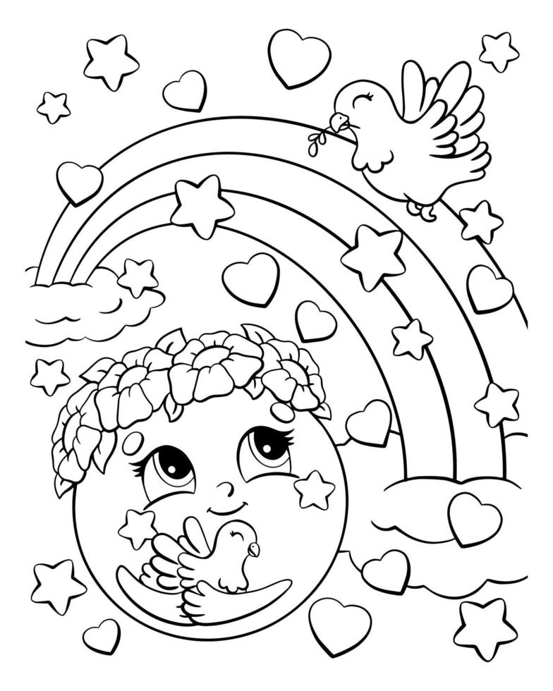 färg bok sida för ungar. jord och duva. tecknad serie stil karaktär. vektor illustration isolerat på vit bakgrund.