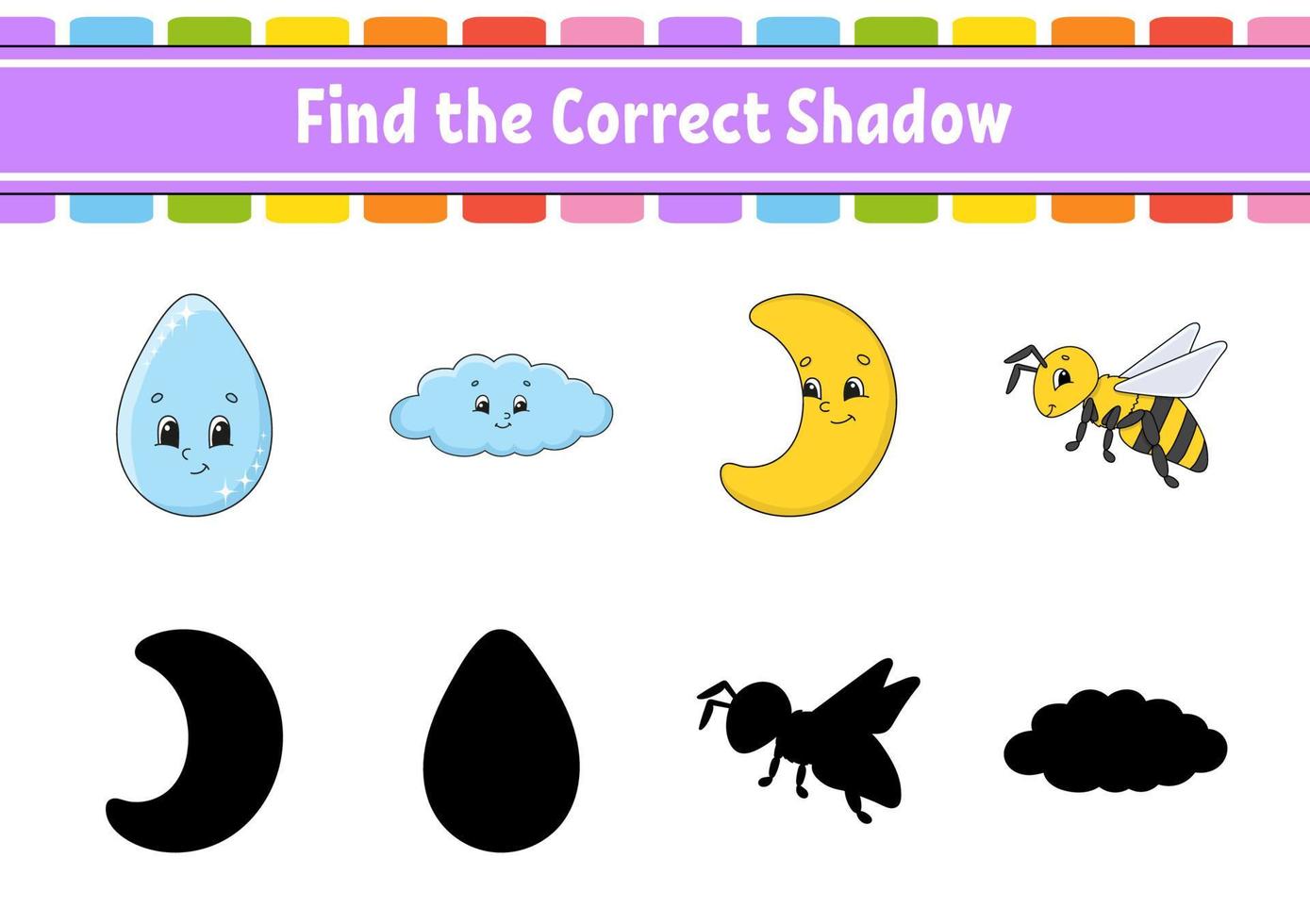 hitta rätt skugga. utbildning utveckla kalkylblad. matchande spel för barn. sida för färgaktivitet. pussel för barn. söt karaktär. vektor illustration. tecknad stil.