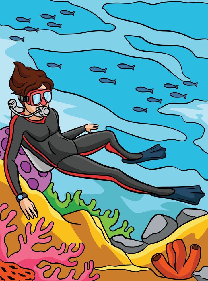dykning dykning färgad tecknad serie illustration vektor