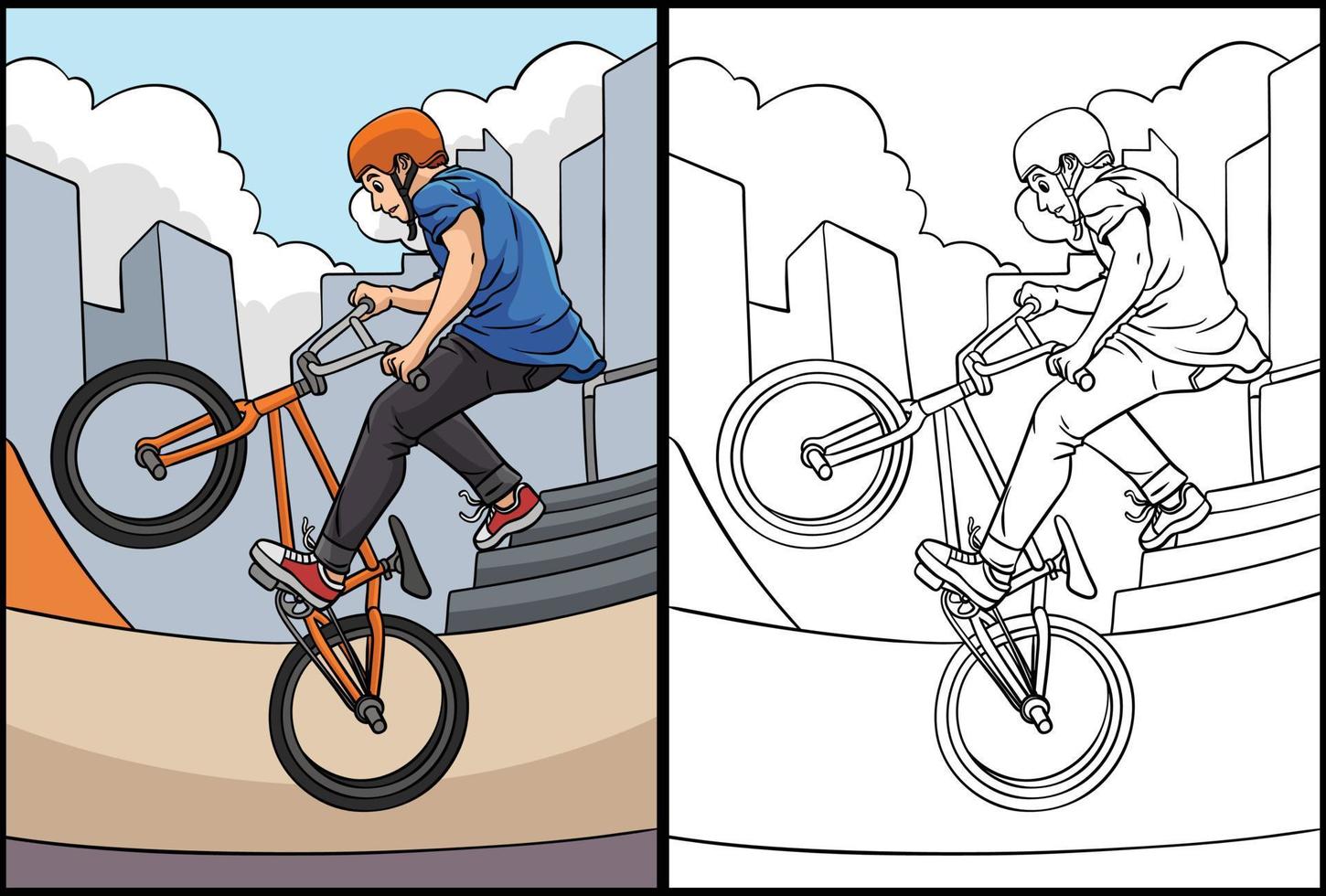 bmx fahrer malseite farbige illustration vektor