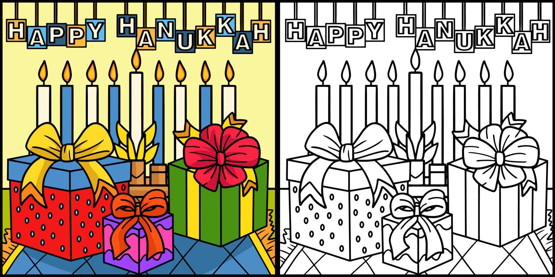 glückliche chanukka-geschenke und menorah-illustration vektor