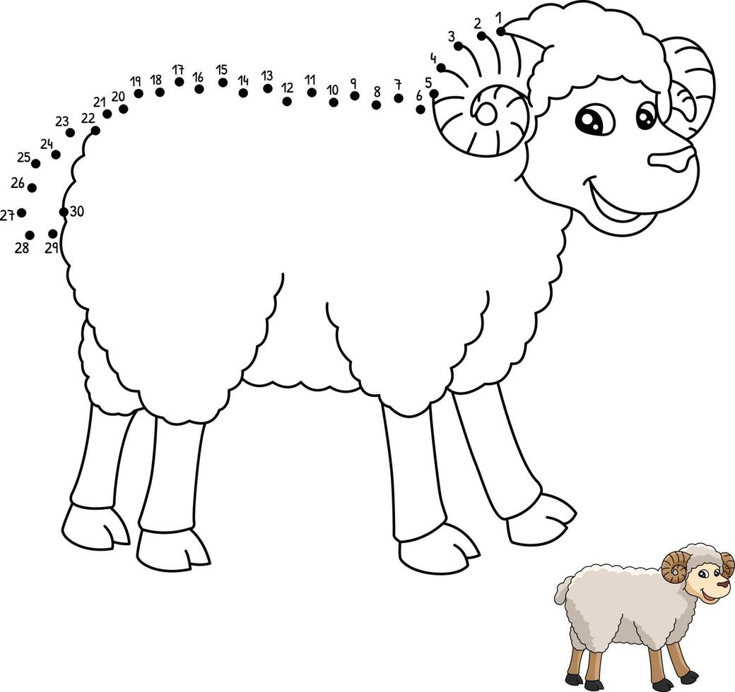 Punkt-zu-Punkt-Schaf-isolierte Malvorlagen für Kinder vektor