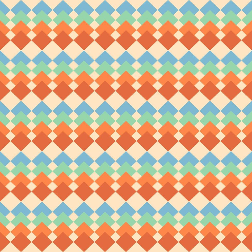 Retro-nahtloses abstraktes geometrisches Muster auf Beige. moderner Regenbogenhintergrund der Mitte des Jahrhunderts mit bunten Rauten. perfekt für bettwäsche, tischdecken, wachstücher oder schal textil design. vektor