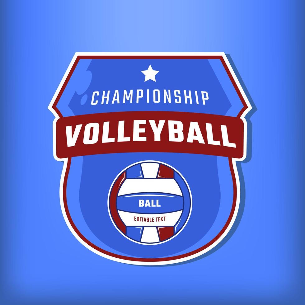 Volleyball-Sport-Logo und Schild auf blauem Hintergrund vektor