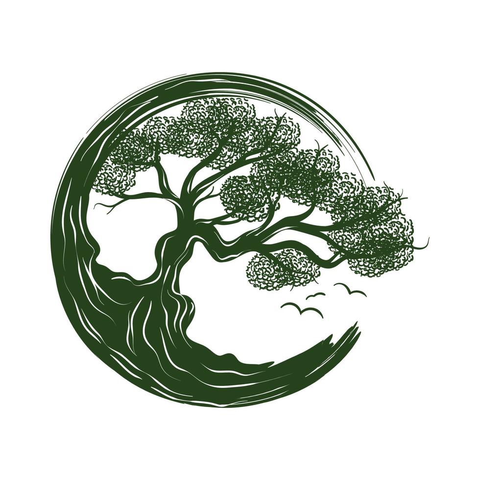 japansk bonsai träd logotyp vektor