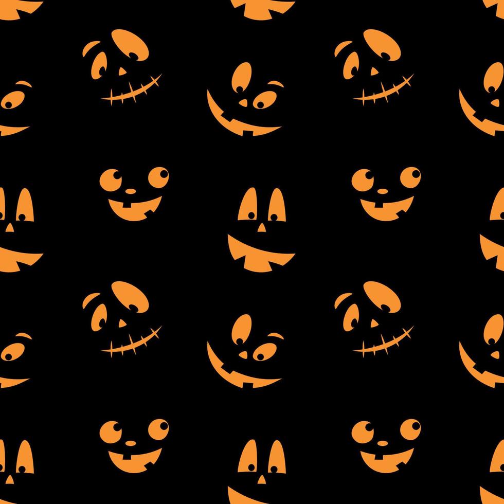 sömlös mönster med orange känslor halloween pumpor på en svart bakgrund. rolig ansikten för klippbok digital papper, textil- skriva ut, sida fylla. vektor illustration