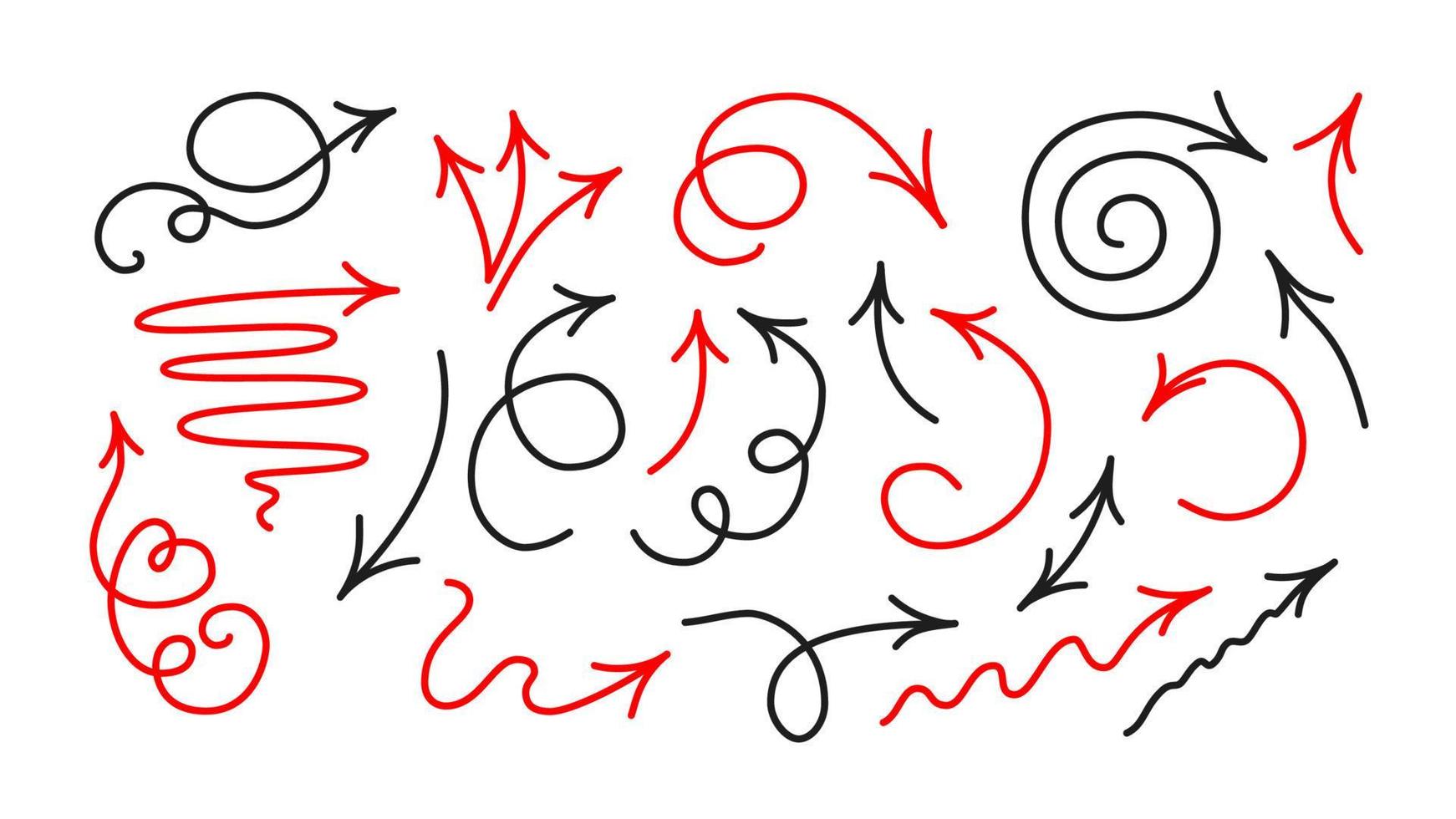 Skizzenpfeil auf weißem Hintergrund. Sammlung von Pfeilsymbolen im Doodle-Cartoon-Stil. handgezeichnete Vektor-Clipart-Illustration. vektor