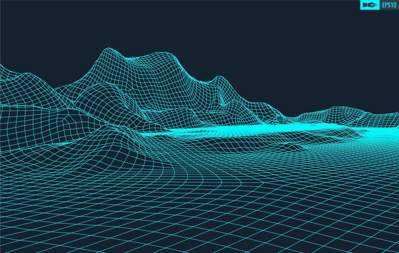 3D-Drahtgitter Gelände Weitwinkel eps10 Vektor