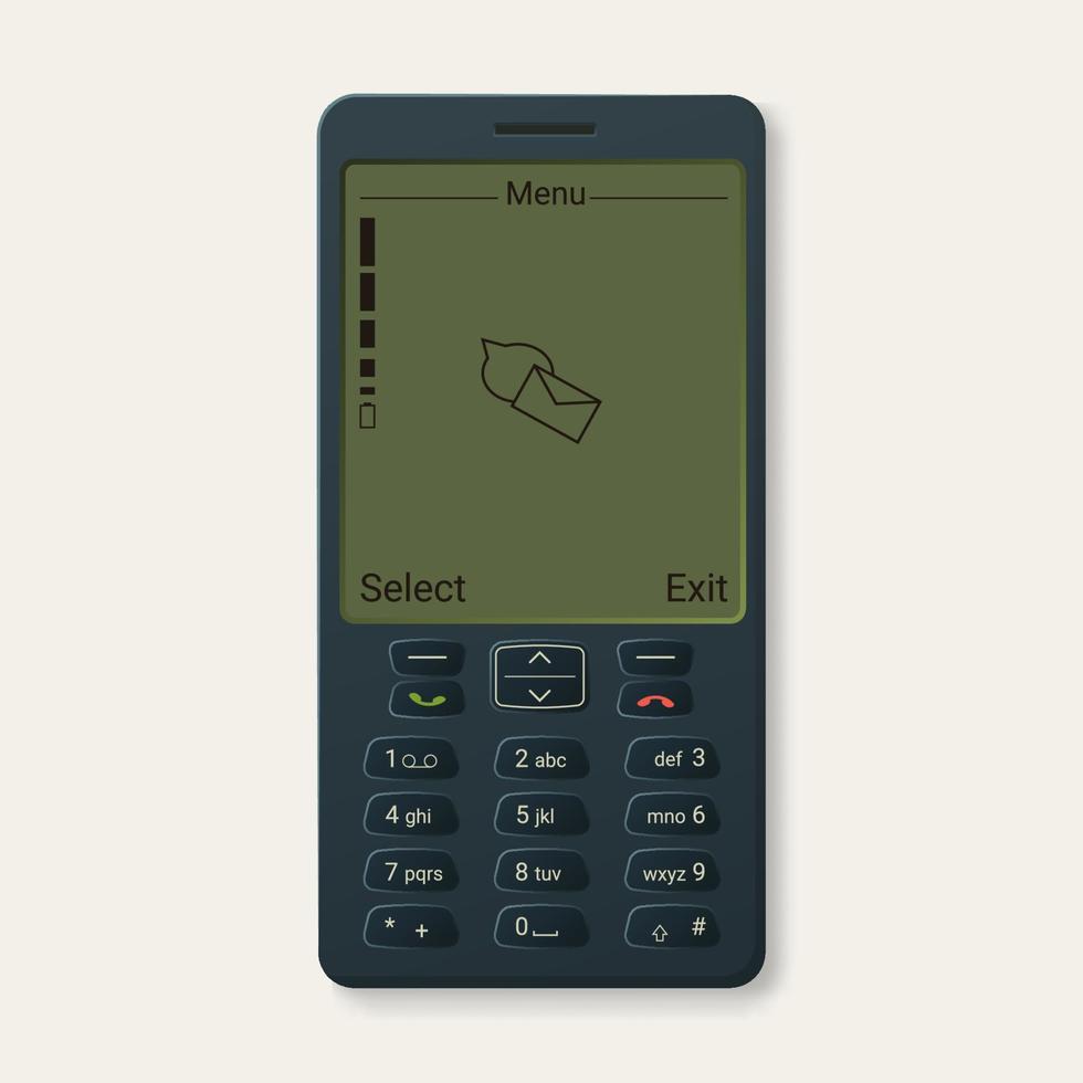 Retro-Handy. altes Knopfgerät mit digitalem Umschlag vektor