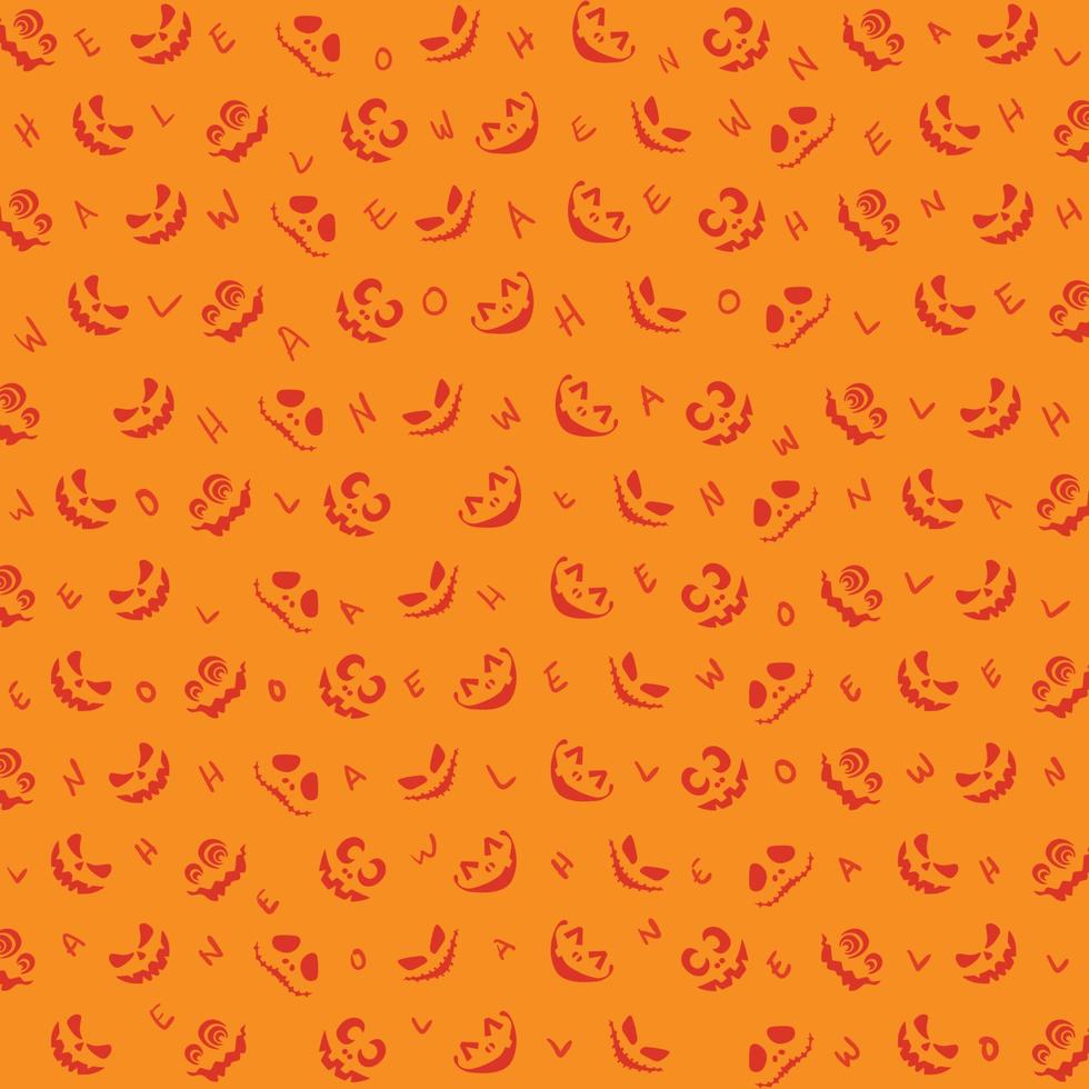 Nahtloses Halloween-Hintergrundmuster mit Kürbis-Kürbislaterne, Schädel, Fledermaus, Geist, Kürbisknochen, Bonbons, Spinne, orange und gelbe Farbe vektor