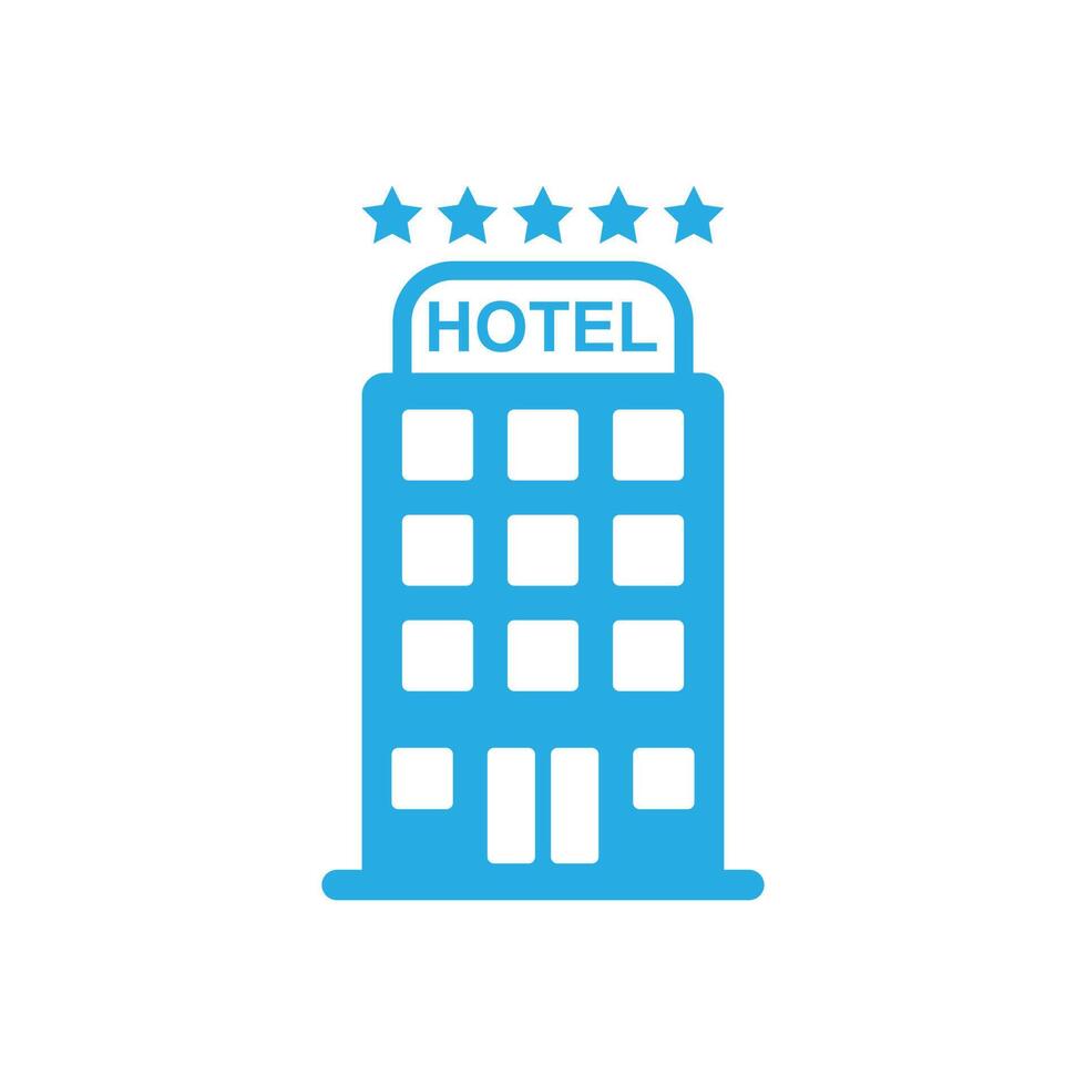 eps10 blauer Vektor Hotel abstraktes festes Symbol isoliert auf weißem Hintergrund. Hotel mit fünf Sternen gefülltes Symbol in einem einfachen, flachen, trendigen, modernen Stil für Ihr Website-Design, Logo und mobile Anwendung