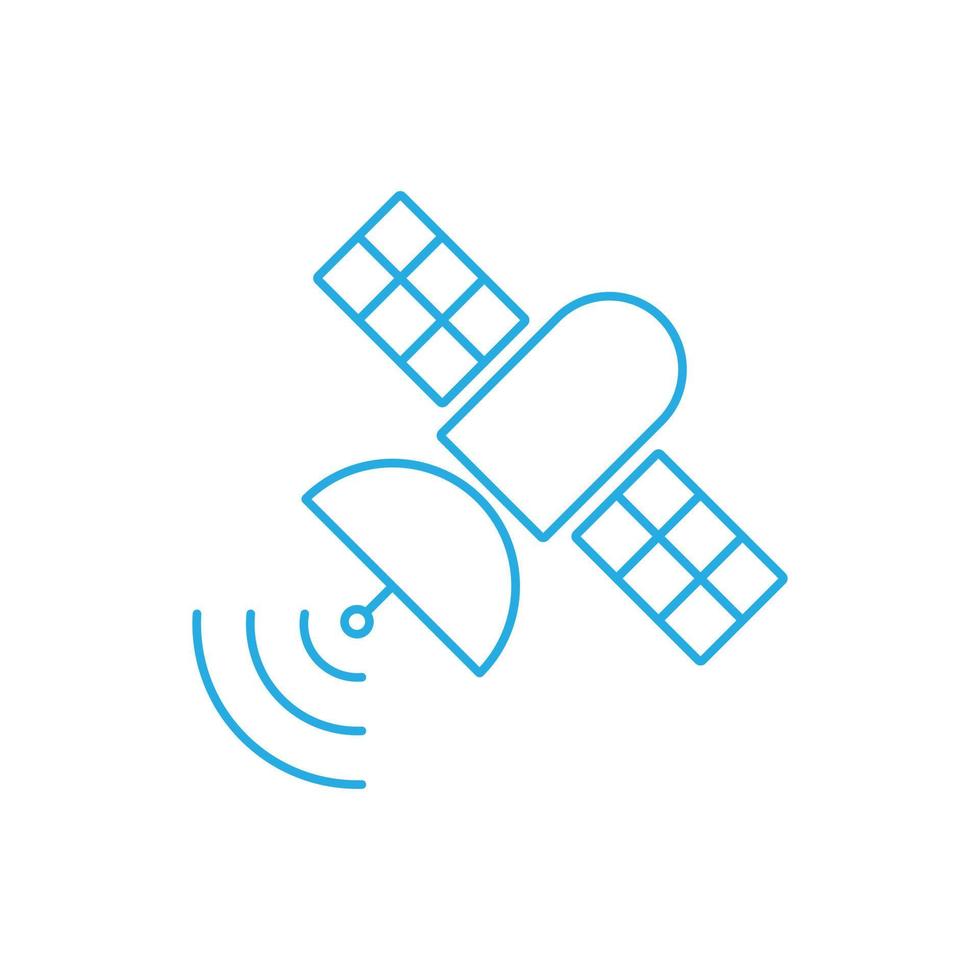 eps10 blauer Vektor künstlicher Satellit im Orbit um das Erdsymbol isoliert auf weißem Hintergrund. Broadcast-Umriss in einem einfachen, flachen, trendigen, modernen Stil für Ihr Website-Design, Logo und Ihre mobile App