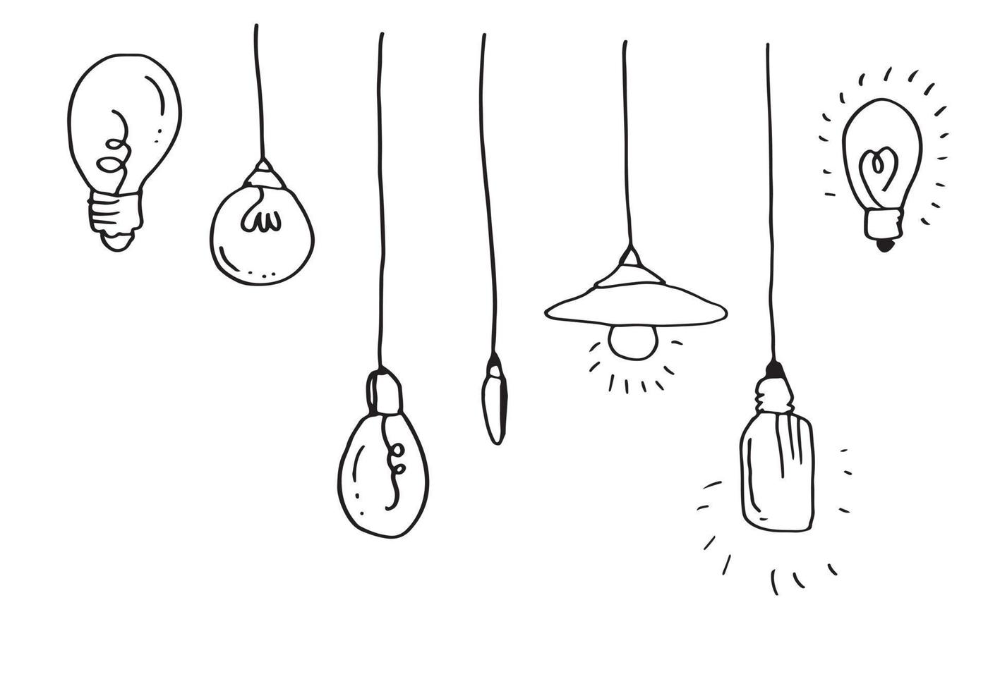 hand gezeichnete glühbirnenikonen mit konzept der idee. Doodle-Stil. Vektor-Illustration. vektor