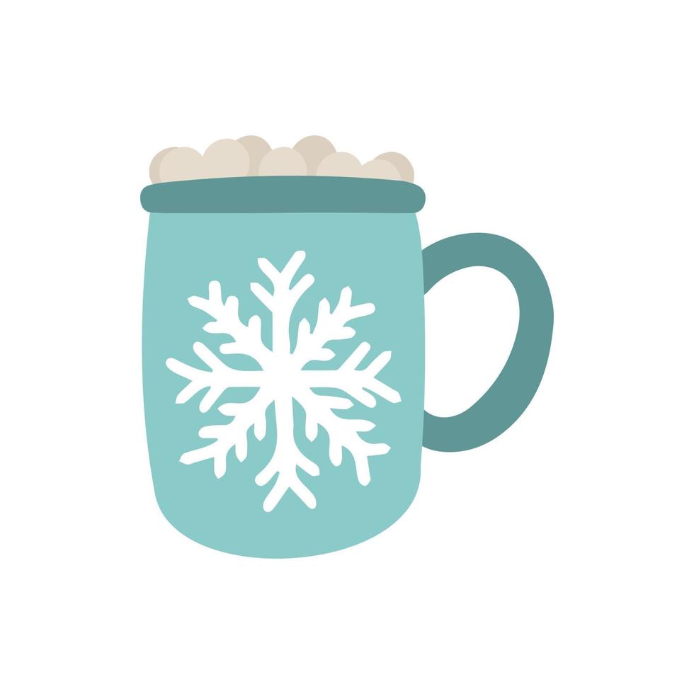 vektor hand dragen illustration av en kopp av cappuccino med marshmallows. kakao, kaffe, latte. mysigt vinter- kväll på Hem.