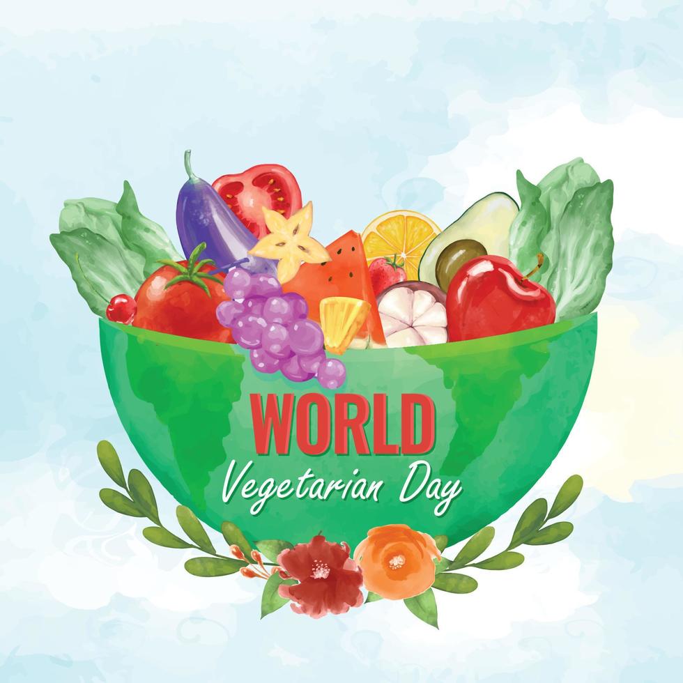 värld vegetarian dag hälsning i vattenfärg vektor