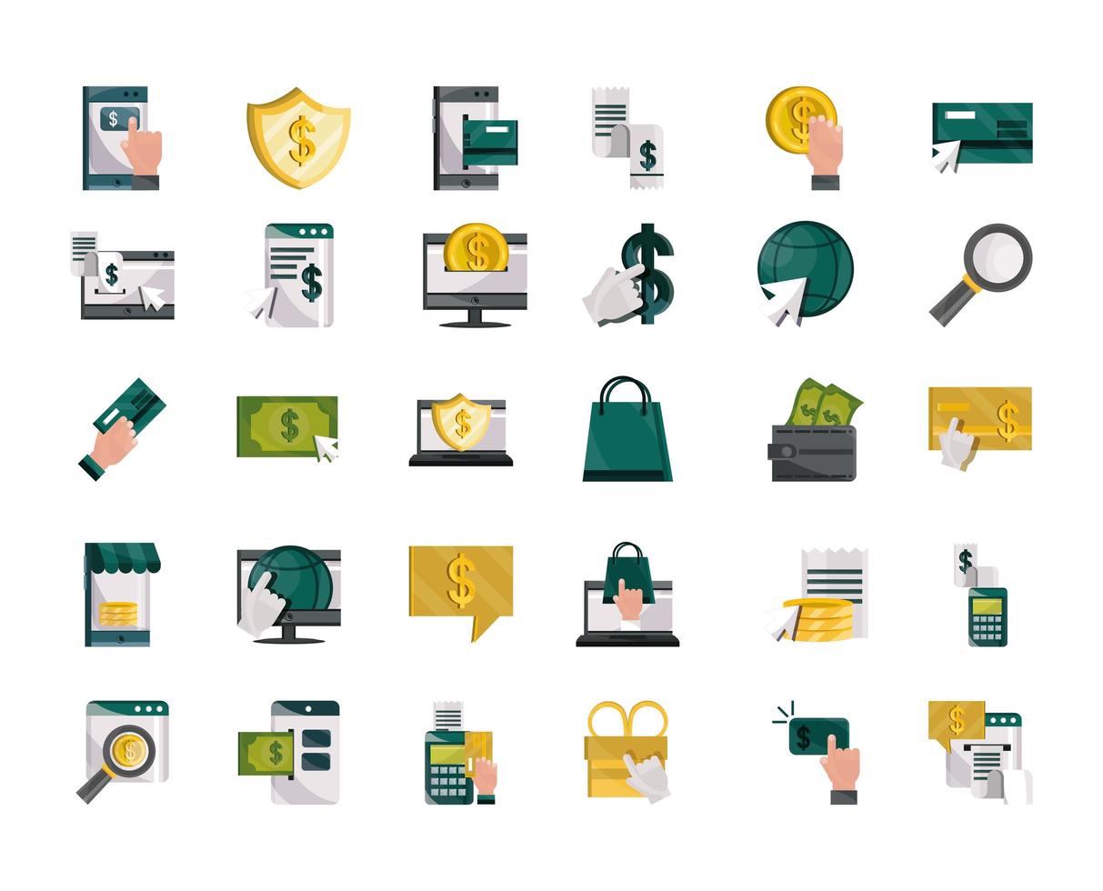 Online-Zahlung und Finanzen Flat-Style-Icon-Set vektor